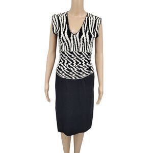 Antonella Preve Vintage Knit Midi Dress Drop Shoulder Vneck Black Off White